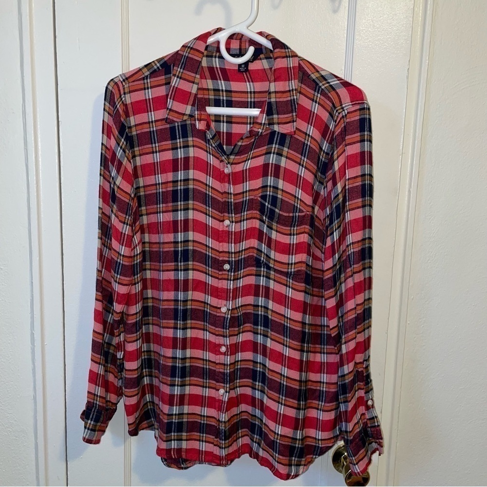 LUCKY BRAND Plaid Button Front Long Sleeve Tulip Back Blouse Top